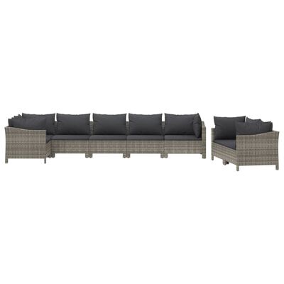 vidaXL 8 Piece Patio Lounge Set with Cushions Gray Poly Rattan