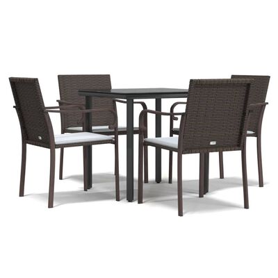 vidaXL 5 Piece Patio Dining Set with Cushions Poly Rattan and Steel