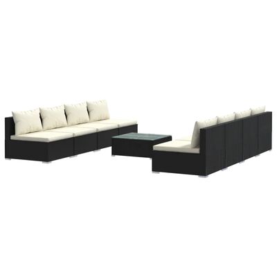 vidaXL 9 Piece Patio Lounge Set with Cushions Poly Rattan Black