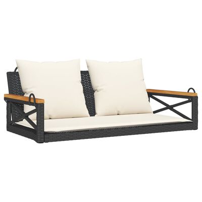 vidaXL Swing Bench with Cushions Black 42.9"x24.4"x15.7" Poly Rattan