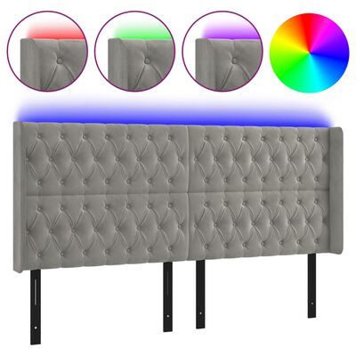 vidaXL LED Headboard Light Gray 64.2"x6.3"x46.5"/50.4" Velvet