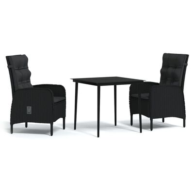 vidaXL 3 Piece Patio Dining Set with Cushions Black