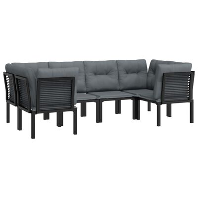 vidaXL 6 Piece Patio Lounge Set Black and Gray Poly Rattan