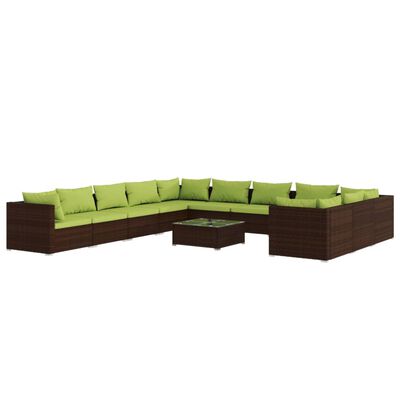 vidaXL 12 Piece Patio Lounge Set with Cushions Poly Rattan Brown