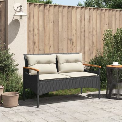 vidaXL Patio Bench with Cushions 45.7"x24.6"x29.1" Black Poly Rattan