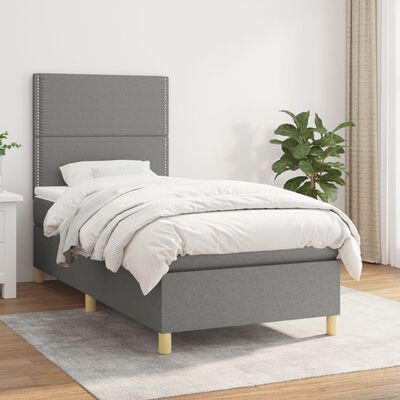 vidaXL Box Spring Bed with Mattress Dark Gray Twin XL Fabric