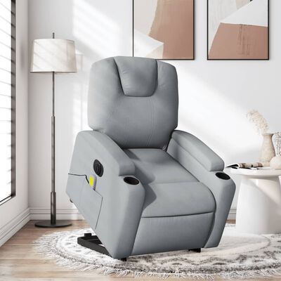 vidaXL Electric Stand up Massage Recliner Chair Light Gray Fabric