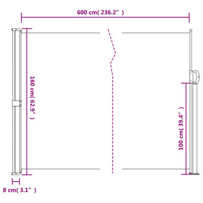 vidaXL Retractable Side Awning Anthracite 63"x236.2"