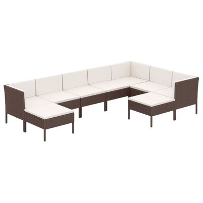 vidaXL 9 Piece Patio Lounge Set with Cushions Poly Rattan Brown