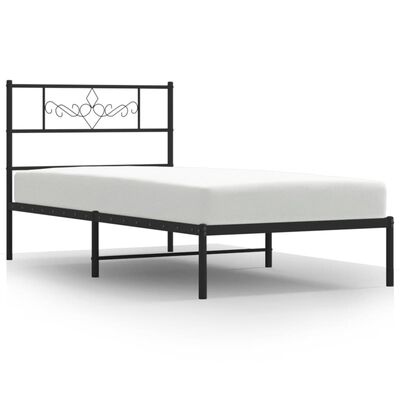 vidaXL Metal Bed Frame without Mattress with Headboard Black 39.4"x78.7"