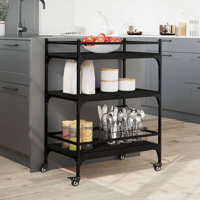 vidaXL Kitchen Trolley Black 25.6"x15.7"x34.1" Engineered Wood