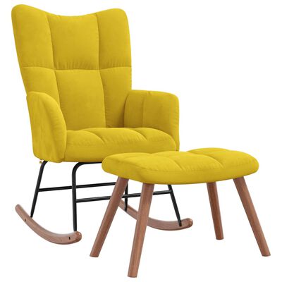 vidaXL Rocking Chair with a Stool Mustard Yellow Velvet