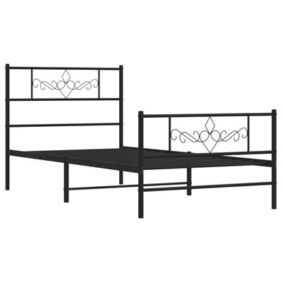 vidaXL Metal Bed Frame with Headboard and Footboard Black 39.4"x78.7"