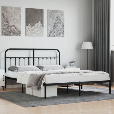 vidaXL Metal Bed Frame without Mattress with Headboard Black 72"x83.9"