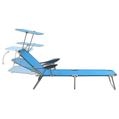 vidaXL Sun Lounger with Canopy Steel Blue