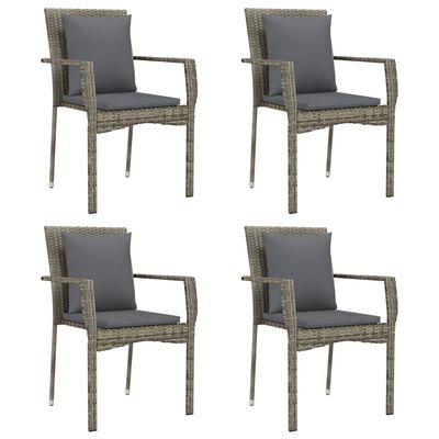 vidaXL 5 Piece Patio Dining Set with Cushions Gray Poly Rattan