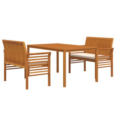 vidaXL 3 Piece Patio Dining Set with Cushions Solid Wood Acacia