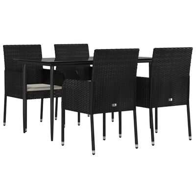 vidaXL 5 Piece Patio Dining Set with Cushions Black Poly Rattan