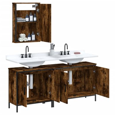 vidaXL 3 Piece Bathroom Furniture Set Smoked Oak Engineered Wood