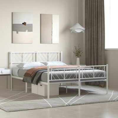 vidaXL Metal Bed Frame without Mattress with Footboard White 53.1"x74.8"