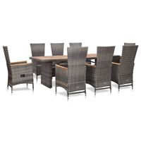 vidaXL 9 Piece Patio Dining Set with Cushions Poly Rattan Gray