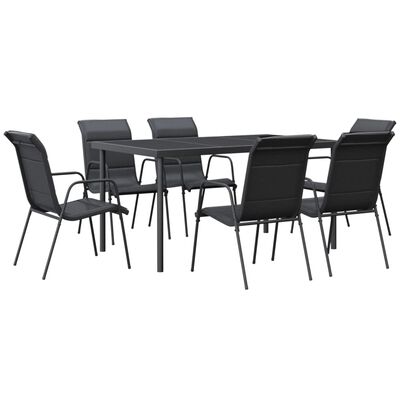 vidaXL 7 Piece Patio Dining Set Black Steel and Textilene