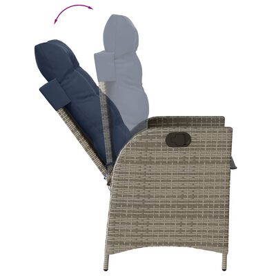 vidaXL Reclining Patio Chair with Cushions Gray Poly Rattan