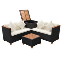 vidaXL 4 Piece Patio Lounge Set with Cushions Poly Rattan Black