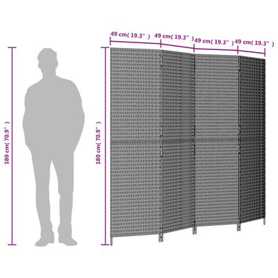 vidaXL Room Divider 4 Panels Gray Poly Rattan