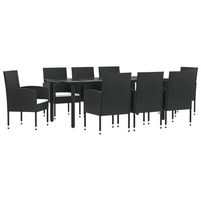 vidaXL 9 Piece Patio Dining Set Black Poly Rattan and Steel