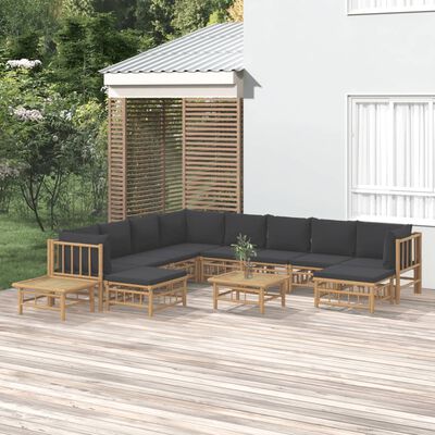 vidaXL 12 Piece Patio Lounge Set with Dark Gray Cushions Bamboo