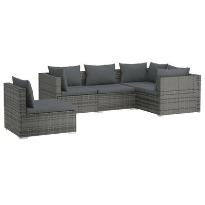 vidaXL 5 Piece Patio Lounge Set with Cushions Poly Rattan Gray