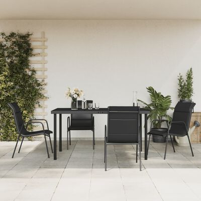 vidaXL 5 Piece Patio Dining Set Black Steel and Textilene