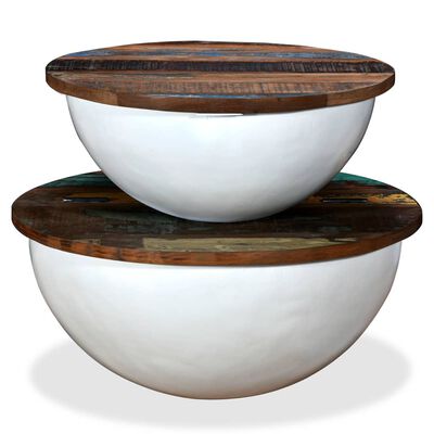 vidaXL 2 Piece Coffee Table Set Solid Reclaimed Wood White Bowl Shape