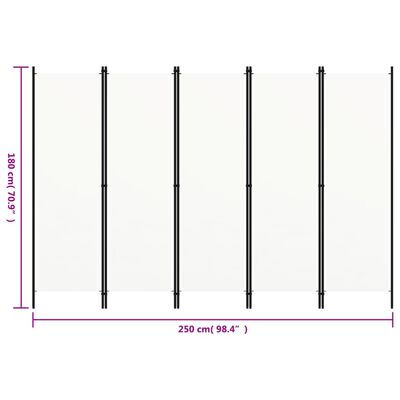 vidaXL 5-Panel Room Divider White 98.4"x70.9"