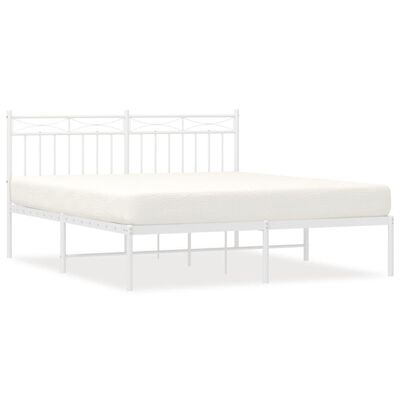 vidaXL Metal Bed Frame with Headboard White 59.1"x78.7"