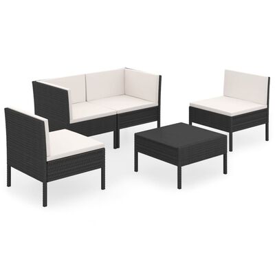 vidaXL 5 Piece Patio Lounge Set with Cushions Poly Rattan Black