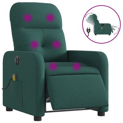 vidaXL Electric Massage Recliner Chair Dark Green Fabric