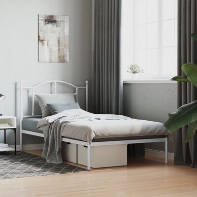 vidaXL Metal Bed Frame without Mattress with Headboard White 39.4"x74.8"