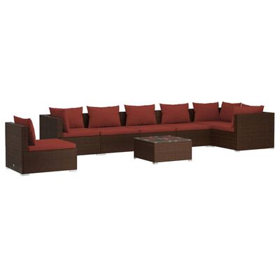 vidaXL 8 Piece Patio Lounge Set with Cushions Poly Rattan Brown