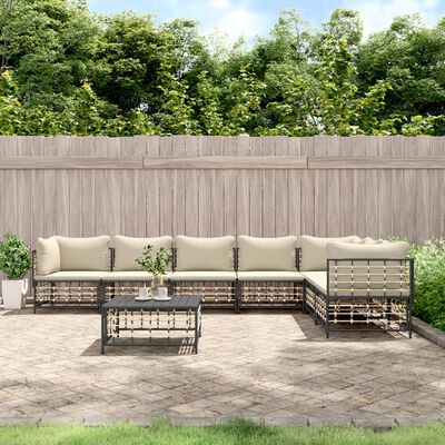 vidaXL 8 Piece Patio Lounge Set with Cushions Anthracite Poly Rattan