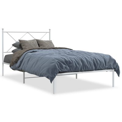 vidaXL Metal Bed Frame without Mattress with Headboard White 39.4"x78.7"