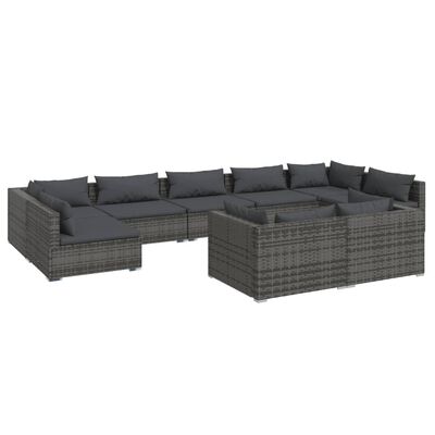 vidaXL 9 Piece Patio Lounge Set with Cushions Gray Poly Rattan