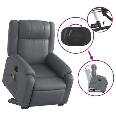 vidaXL Electric Stand up Massage Recliner Chair Gray Faux Leather