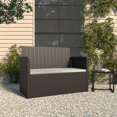 vidaXL Patio Bench with Cushions Black 41.3" Poly Rattan