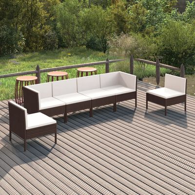 vidaXL 6 Piece Patio Lounge Set with Cushions Poly Rattan Brown