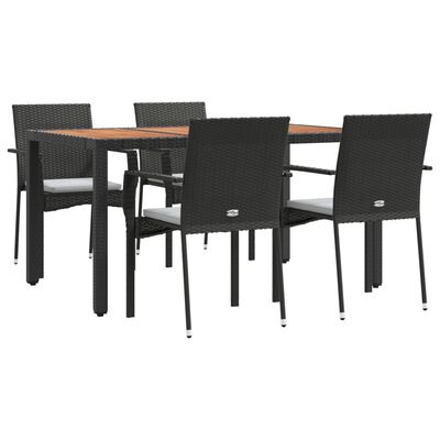 vidaXL 5 Piece Patio Dining Set with Cushions Black Poly Rattan