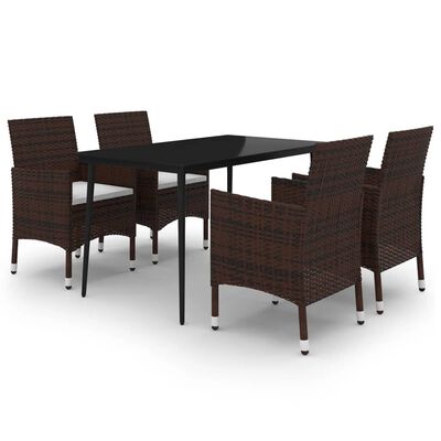 vidaXL 5 Piece Patio Dining Set with Cushions Poly Rattan and Glass