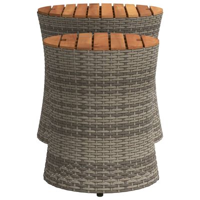 vidaXL Patio Side Tables 2 pcs with Wooden Top Gray Poly Rattan