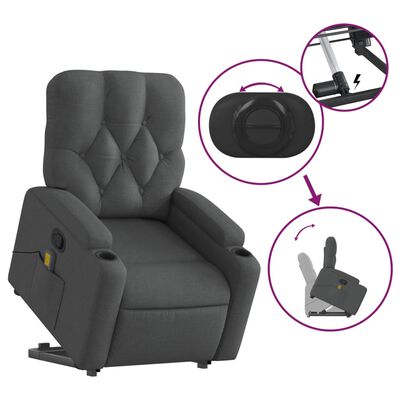 vidaXL Stand up Massage Recliner Chair Dark Gray Fabric